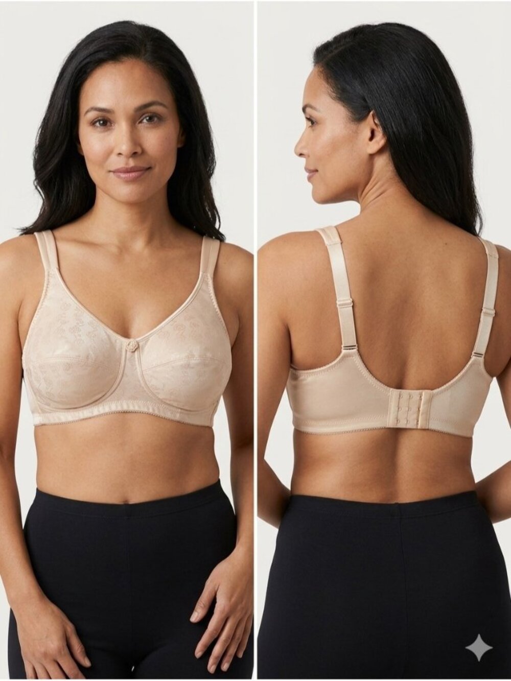 ABC 103 Rose Contour Mastectomy Bra Beige Jacquard Wireless Support Pocketed 44B
